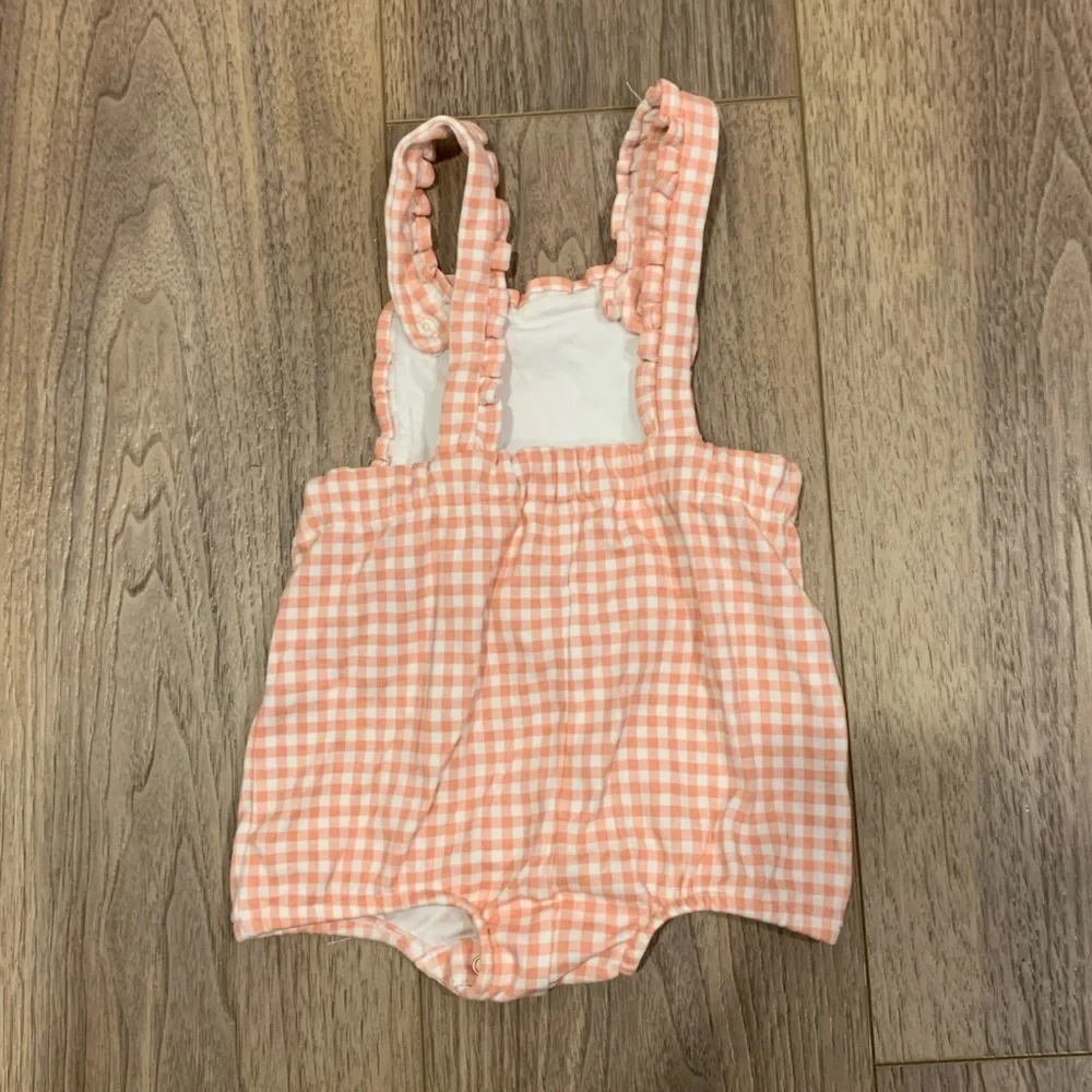 Ralph Lauren Checkered Ruffle Overalls Romper